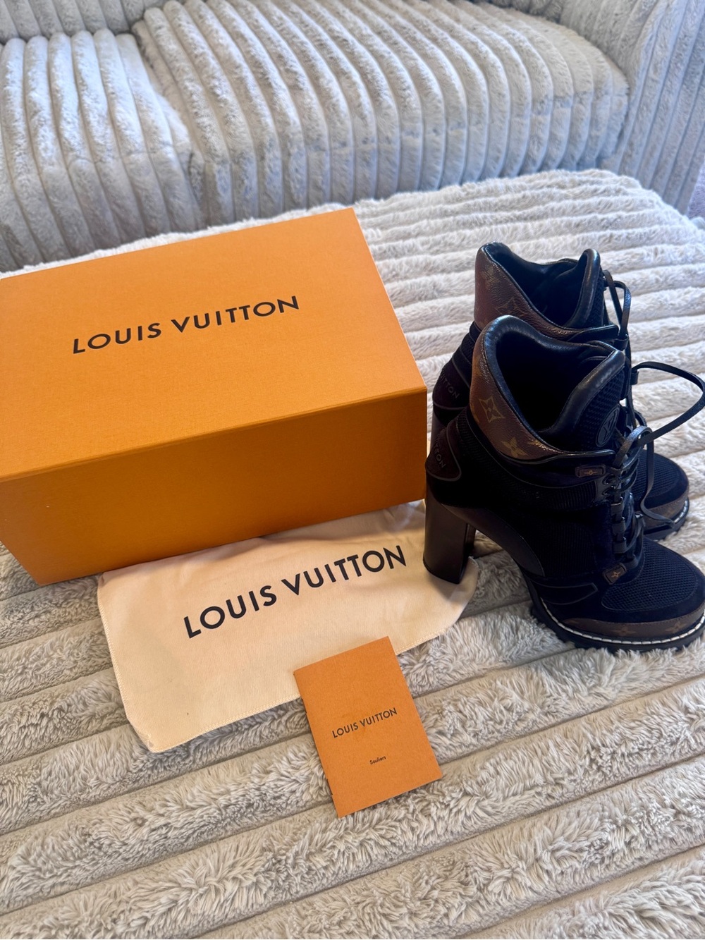 Louis Vuitton Black Mesh & Monogram Platform Lace-Up Heeled Boots 41 10/10.5 US